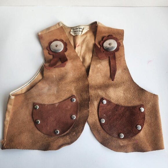Vintage 50s/60s Lasso 'Em Bill Child's Suede Leather Cowboy Vest - Keyston Bros. - Picture 2 of 7